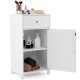 Single door bathroom cabinet in white with adjustable shelf, drawer, and magnetic door catch for versatile storage.