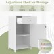 Single door bathroom cabinet in white showcasing adjustable shelf and spacious interior for customized storage options.