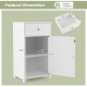 Single door bathroom cabinet in white with adjustable shelf, drawer, and dimensions for versatile storage solutions.