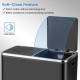 16-gallon black dual step trash can with soft-close lid feature for noiseless operation and easy garbage sorting.