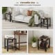 Industrial end table with a black frame and wood top, featuring a lower netlike shelf for versatile storage.