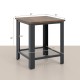 Industrial end table with a rustic wood top and black iron frame, featuring a lower netlike storage shelf for versatile.