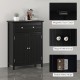 Black 2-door bathroom cabinet with drawer, adjustable shelf, and elegant metal knobs for stylish storage solutions.