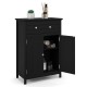 Freestanding black bathroom cabinet with 2 doors, large drawer, and adjustable shelf for versatile storage solutions.
