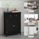 Freestanding black bathroom cabinet with 2 doors and a drawer, featuring adjustable shelf for versatile storage.
