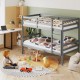 Twin size gray wooden bunk bed with safety rail and ladder, perfect for space-saving in children's rooms.