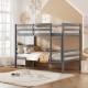 Twin size gray wooden bunk beds with ladder and safety rail, ideal for space-saving in compact rooms.