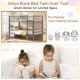 Twin size sturdy wooden bunk bed in gray with ladder and safety rail, ideal for space-saving in kids' rooms.