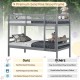 Twin size gray wooden bunk bed with ladder and safety rail, made of solid wood for compact spaces and stability.