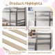 Twin size wooden bunk bed in gray with wide ladder, safety guardrails, and sturdy plywood slats for secure sleeping.