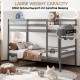 Twin size gray wooden bunk bed with ladder and safety rail, featuring sturdy construction and space-saving design.