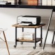 Under desk printer stand in brown with 360° swivel casters, ideal for office organization and space-saving storage.