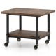 Under desk printer stand with brown engineered wood top and 360° swivel casters for flexible mobility and space-saving.