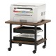 Under desk printer stand with 360° swivel casters, brown engineered wood, ideal for office and workspace organization.