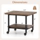 Under desk printer stand in brown with 360° swivel casters, dimensions 19.5" x 16" x 15", ideal for office use.