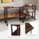 360° rotating walnut side table with storage shelves and wheels, perfect for living room or bedroom use.