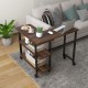 360° rotating walnut side table with storage shelves and wheels, ideal for living room or office use.