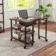 Walnut side table with a spacious tabletop and 2-tier shelf, featuring a stylish design and smooth-rolling casters for.