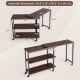 L-shaped walnut side table with storage shelves, 360° rotating design, and wheels for easy mobility and space-saving.