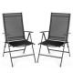 Set of 2 black adjustable portable patio folding dining chairs with ergonomic design and breathable fabric for outdoor.