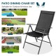 Adjustable black folding dining chair set with breathable fabric, perfect for outdoor use by the pool, garden, or.