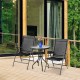 Set of 2 black adjustable portable patio folding dining chairs with a round table, perfect for outdoor relaxation.
