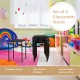Single black portable plastic stack stool with X-shaped brace for stability, ideal for easy storage in classrooms or.