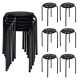 Stack of 6 black portable plastic stools with steel frames and breathable seats, ideal for home, office, or classroom.