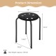 Black portable plastic stack stool with breathable holes, sturdy steel frame, 220 lbs capacity, ideal for home and.