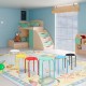 Multicolor set of 6 portable plastic stack stools with sturdy steel frames, ideal for classrooms and homes.