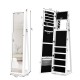 Freestanding jewelry armoire in white with full-length mirror, featuring 30 hooks and 5 shelves for organized storage.