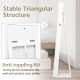 Lockable freestanding jewelry armoire in white with a full-length mirror and anti-toppling kit for added safety.