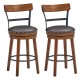Set of 2 rustic swivel counter height bar stools with PVC cushioned seats, 25.5" height, perfect for kitchen or pub use.