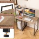 Compact computer desk workstation with natural wood texture, 4 tier shelves, and adjustable foot pads for stability.