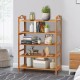 5-tier bamboo freestanding shoe rack in natural finish, featuring sturdy shelves for versatile storage in any room.