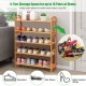 5-tier bamboo shoe rack in natural finish, holding various shoes, ideal for bedroom or living room storage.
