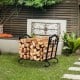 Foldable firewood log rack with steel frame and leaf pattern, ideal for outdoor wood storage in garden settings.