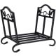 Foldable firewood log rack with leaf pattern design, sturdy steel frame, and arch-shaped feet for indoor or outdoor use.