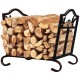 Foldable firewood log rack with a sturdy steel frame, elegant leaf design, and protective feet for indoor or outdoor.