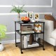 Three-tier black printer stand with adjustable shelves and swivel wheels, ideal for organizing office supplies and.