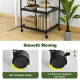 3-tier black printer stand with adjustable shelf and 360° swivel wheels for smooth movement and easy organization.