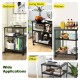 3-tier black printer stand with adjustable shelves and swivel wheels, ideal for office, kitchen, or living room use.