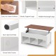 Lift top coffee table in white with hidden compartment, storage shelves, and sturdy legs for versatile use in any home.
