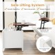 Lift top coffee table in white with hydraulic lift mechanism, hidden compartment, and storage shelves for versatile use.