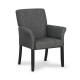 Gray executive guest chair with curved backrest and rubber wood legs, perfect for reception or dining areas.