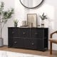 Dresser storage tower in black with 5 foldable cloth drawers, ideal for organizing items in home or office settings.