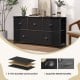 Dresser storage tower in black with 5 foldable cloth storage cubes, ideal for organizing home or office items.