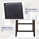 Close-up of the ergonomic backrest and additional footrest of the 25-inch black rubber wood bar stools for comfort.