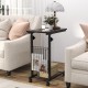 C-shaped rolling height adjustable side table with black finish, ideal for snacks and books, perfect for sofa side use.