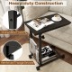 C-shaped rolling height adjustable side table with black finish top and lower steel mesh for extra storage, ideal for.